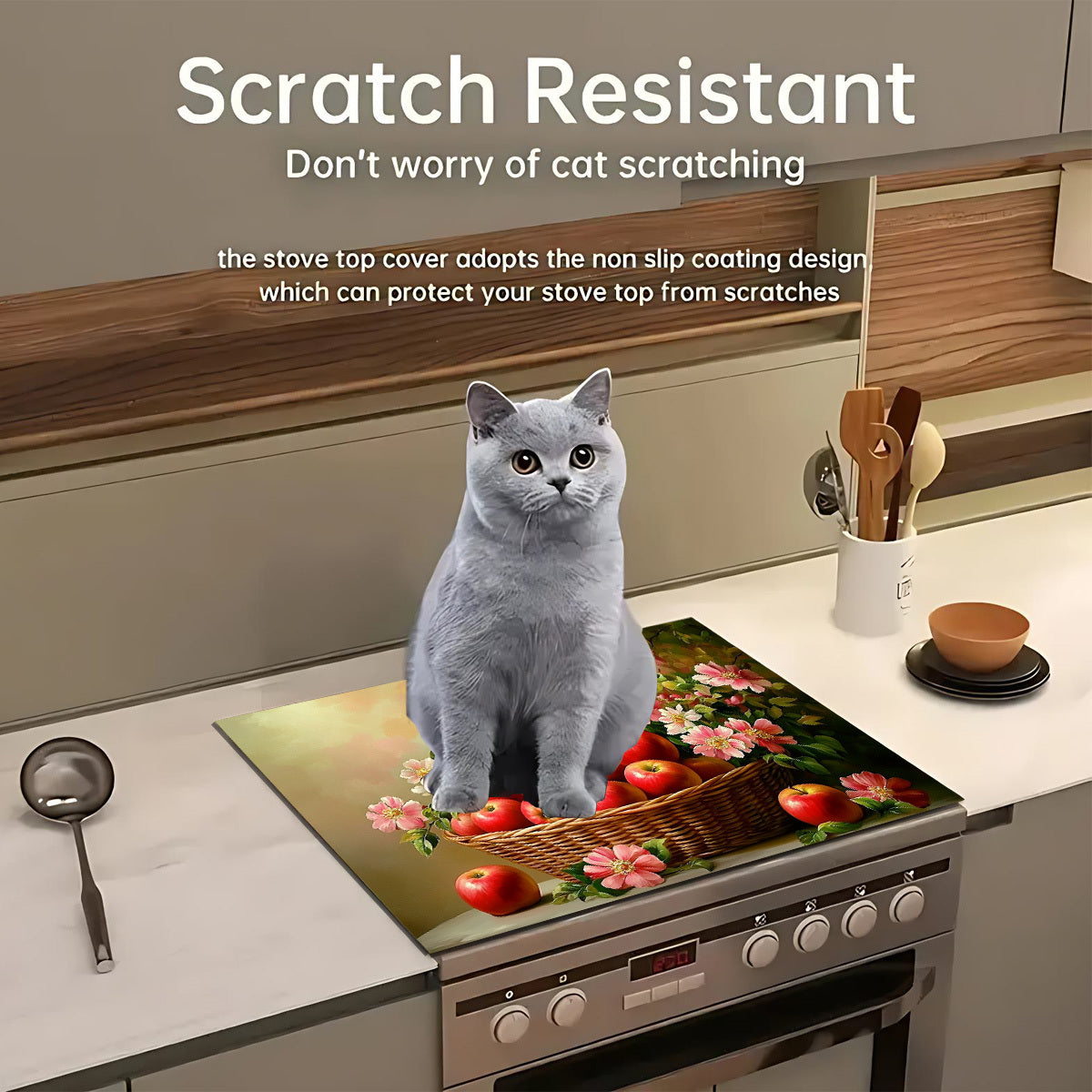 Issiqqa chidamli, chizishga qarshi gaz plitasining ustki qoplamasi, olma va fan gul dizayni bilan, sirpanmaydigan, oson tozalash uchun oshxona stol usti drenaji