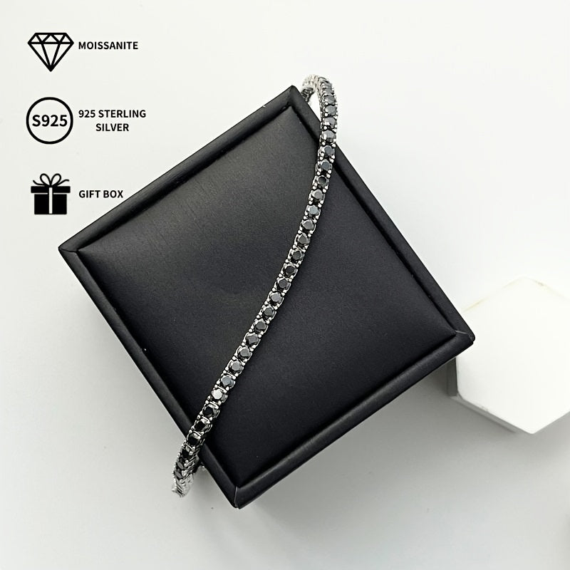 Sterling Silver Black Moissanite Tennis Bracelet 0.1ct Single Stone Gift Box