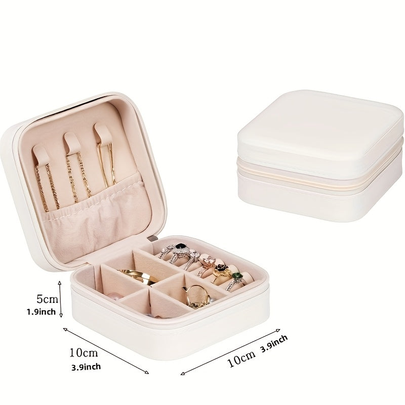 Caja organizadora de joyas de viaje con cierre de clic, interior de tela de cuero sintético, para collares, pendientes y anillos