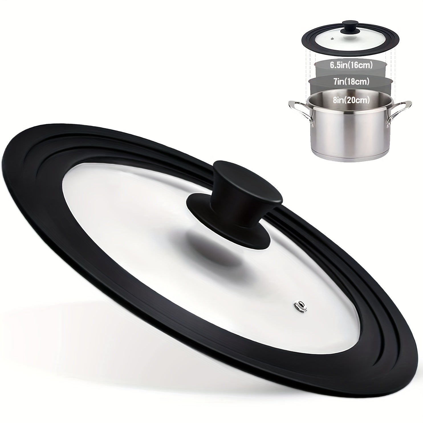 Universal qozon qopqog'i - Qozonlar, qozonlar va qovurish qozonlariga mos keladi, issiqqa chidamli silikon chet va temperlangan shisha, BPA dan xoli, qora