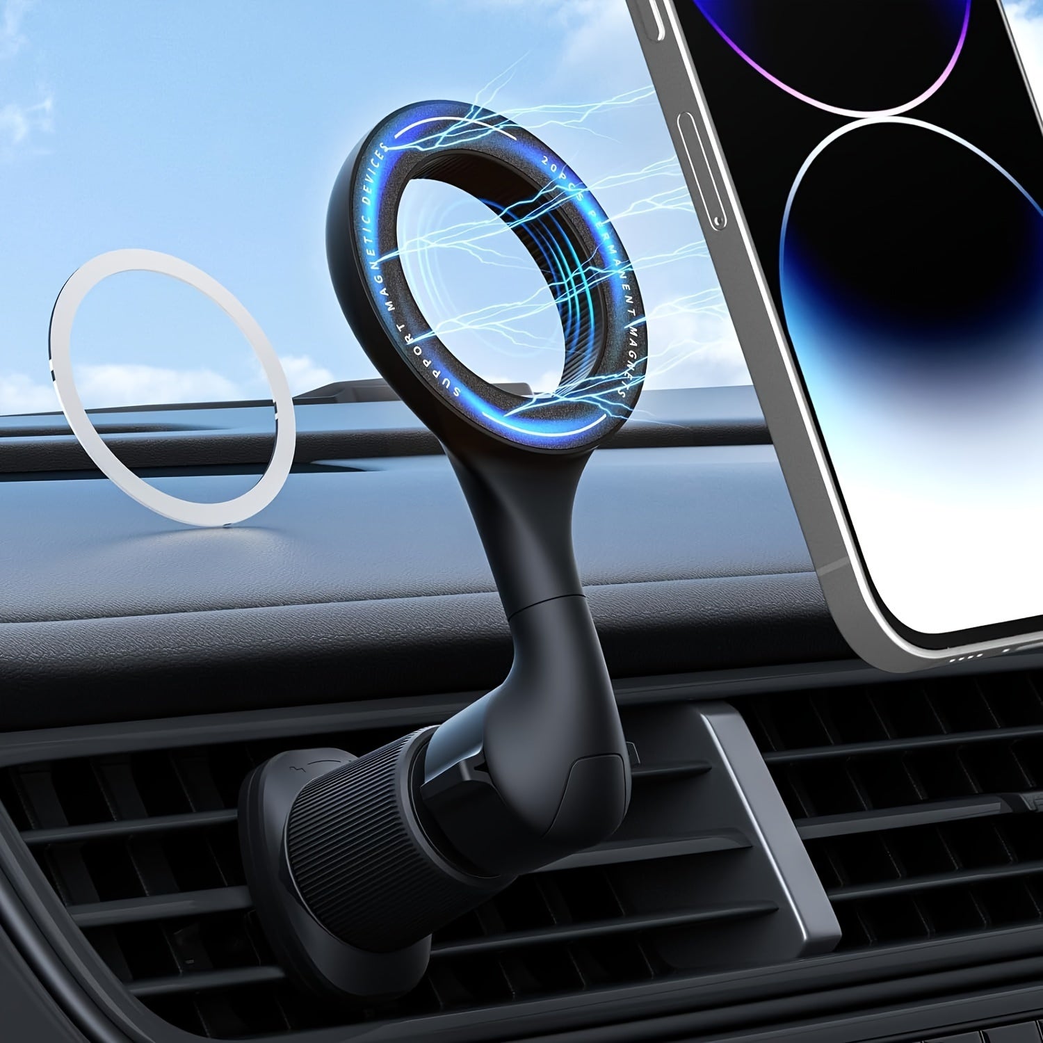 Soporte de teléfono para ventilación de coche universal negro con rotación de 360° y soporte magnético