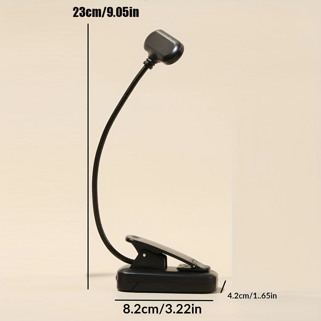 Portable Clip Reading Lamp with Adjustable Arm Battery Operated for Night Reading Desk Use