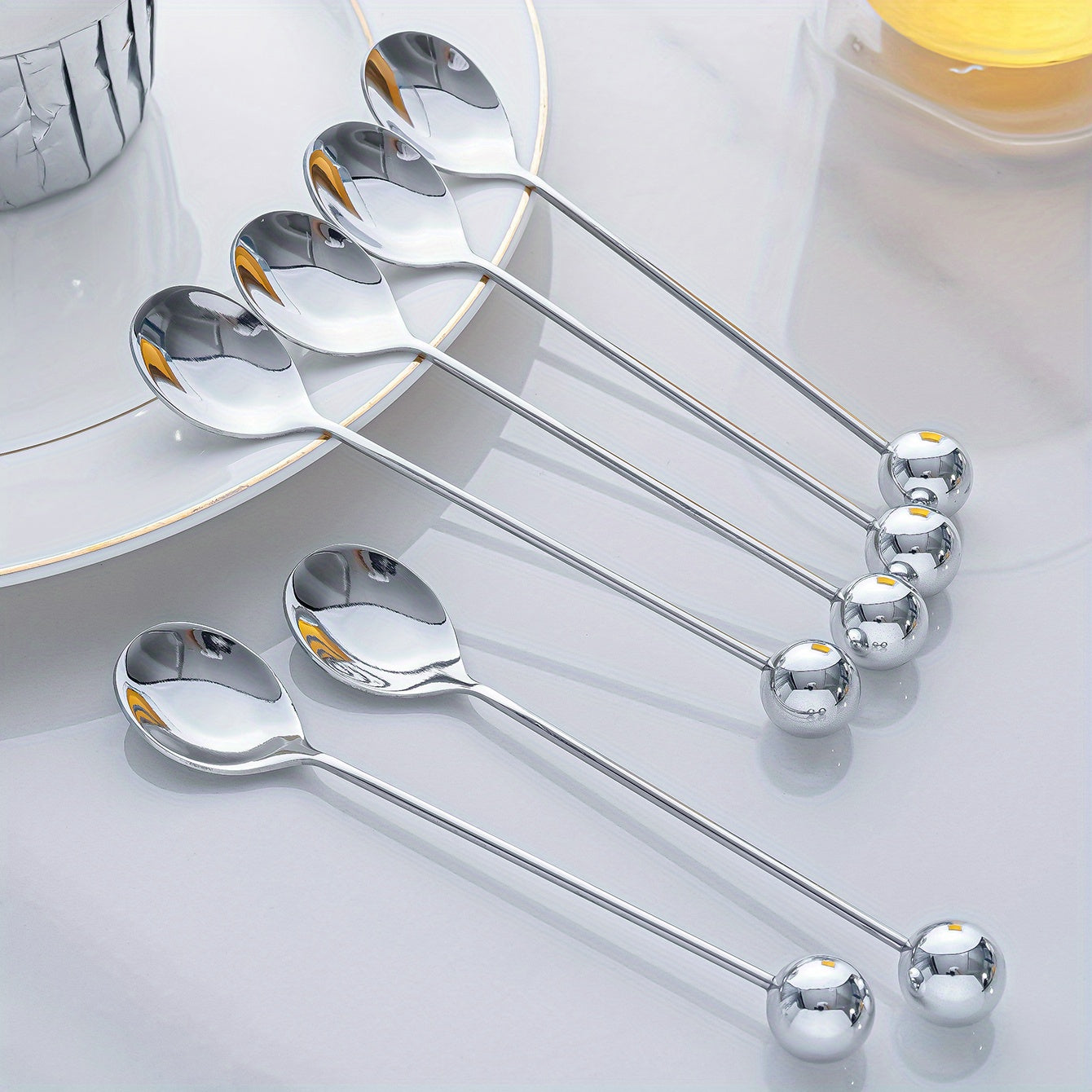 Golden and Silver Round Dessert Spoons for Coffee Cake and Snacks