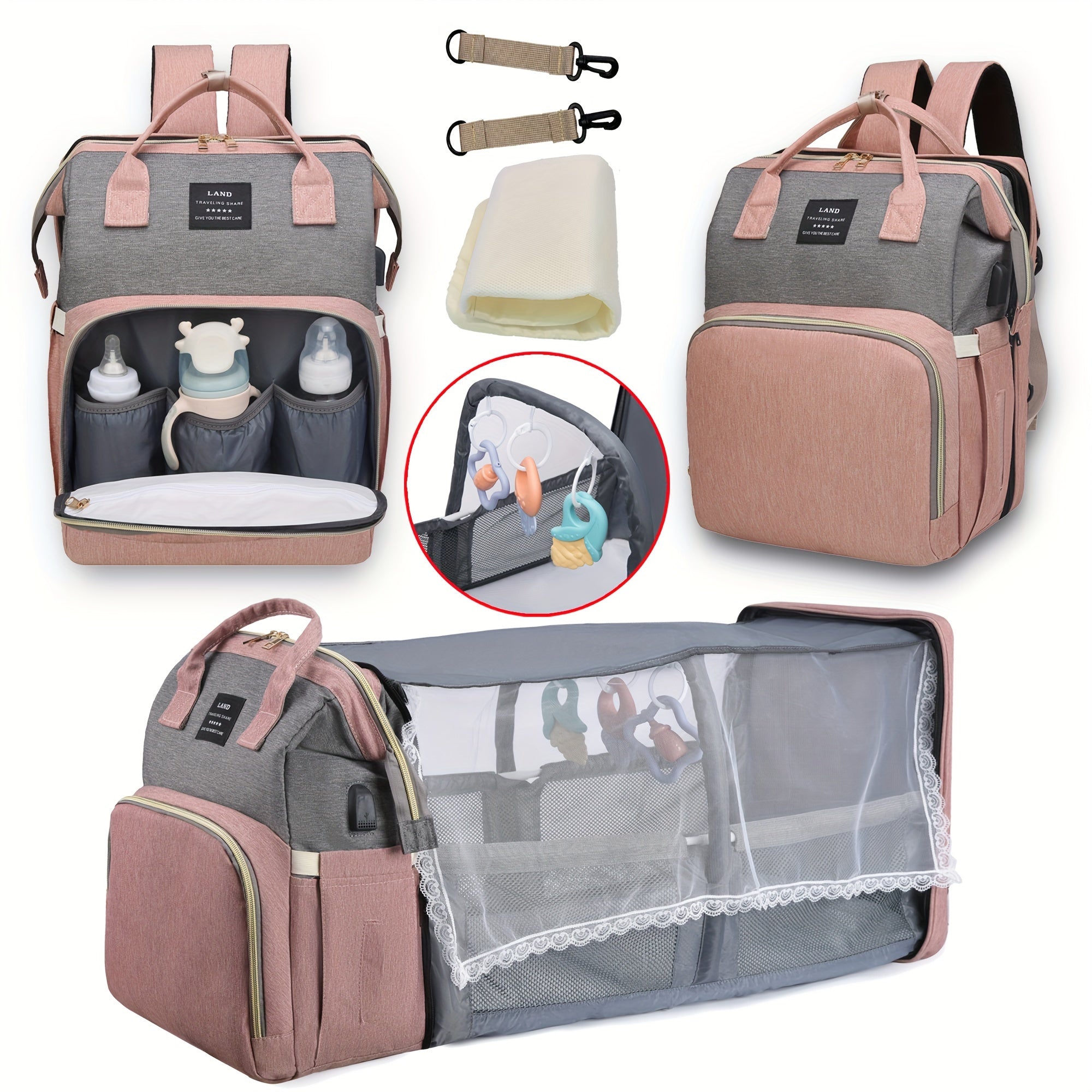 Diaper Backpack with Built-In Changing Station and Multiple Storage Pockets for Travel and Parenting
