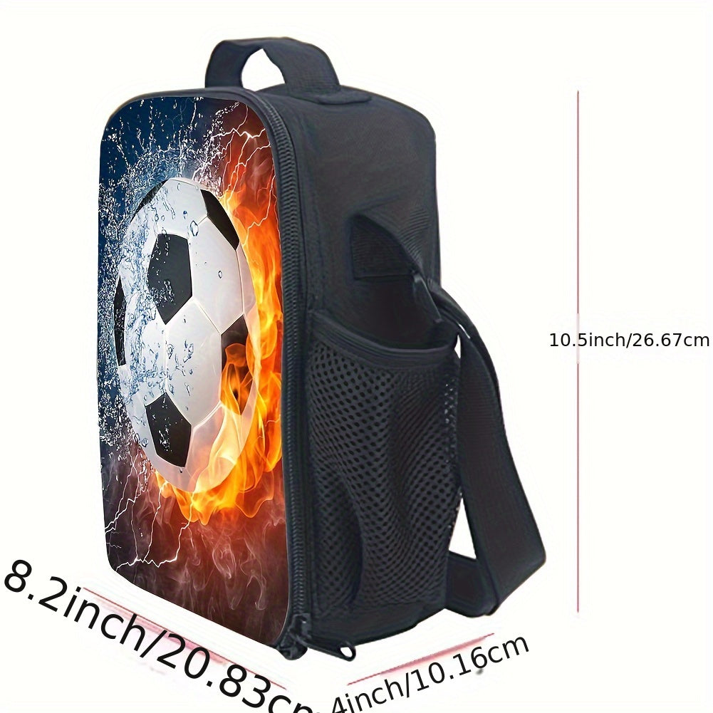 Bolsa de almuerzo con tema de fútbol aislada, a prueba de fugas, libre de látex, lavable a mano con bolsa de hielo para escuela y comedor