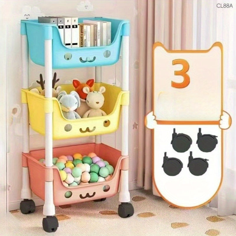 Organizador de almacenamiento de juguetes con ruedas, estantes para libros, carrito de snacks de material PP para guardería y sala de juegos