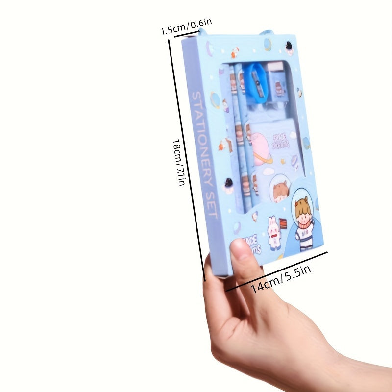 6-Piece Cartoon Wooden Stationery Set for Students and Gifts with Pencils Erasers Ruler Sharpener and Tote Bag