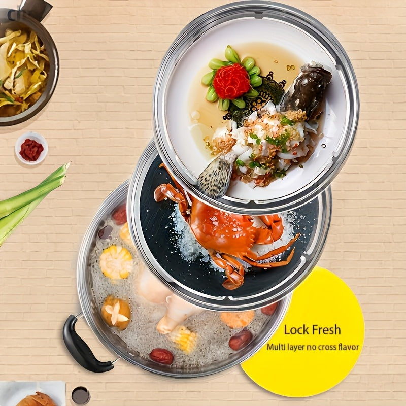 Olla de vapor de doble capa de acero inoxidable de 26cm con tapa para cocinar y cocinar al vapor