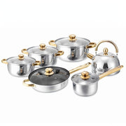 Stainless Steel Cookware Set 12-Piece Non-Stick Pots Pans Induction Glass Lid