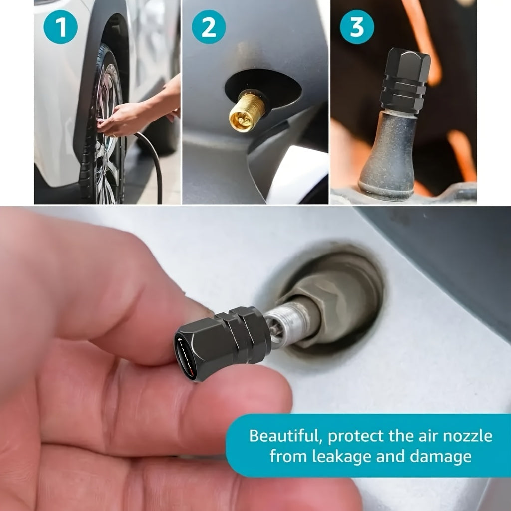 Aluminum Valve Caps Set for Cars and Motorcycles, Sport Pattern, 4/8/12 Pieces