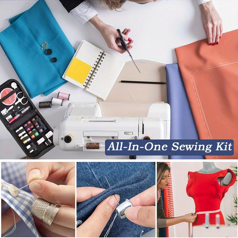 Чёрный дорожный швейный набор с иглами, ножницами и аксессуарами, компактный, портативный