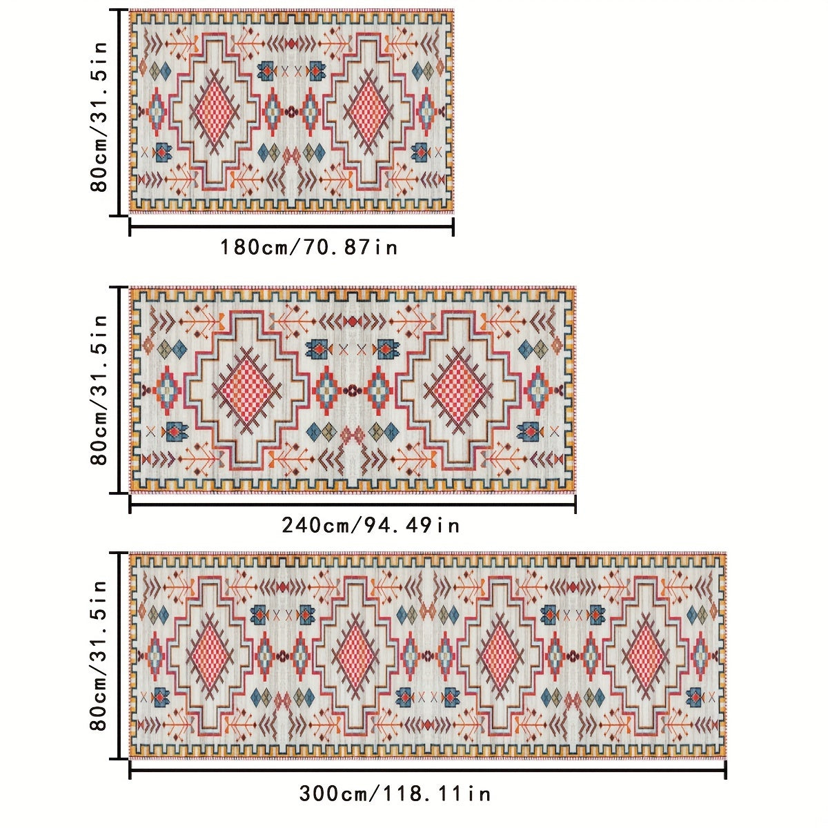 Коврик из искусственного кашемира, ковровая дорожка с длинной полосой для порога, коридора, дома или гостиницы в различных размерах: 31,5*70,87 дюймов, 31,5*94,49 дюймов, 31,5*118,11 дюймов (80*180 см, 80*240 см, 80*300 см)
