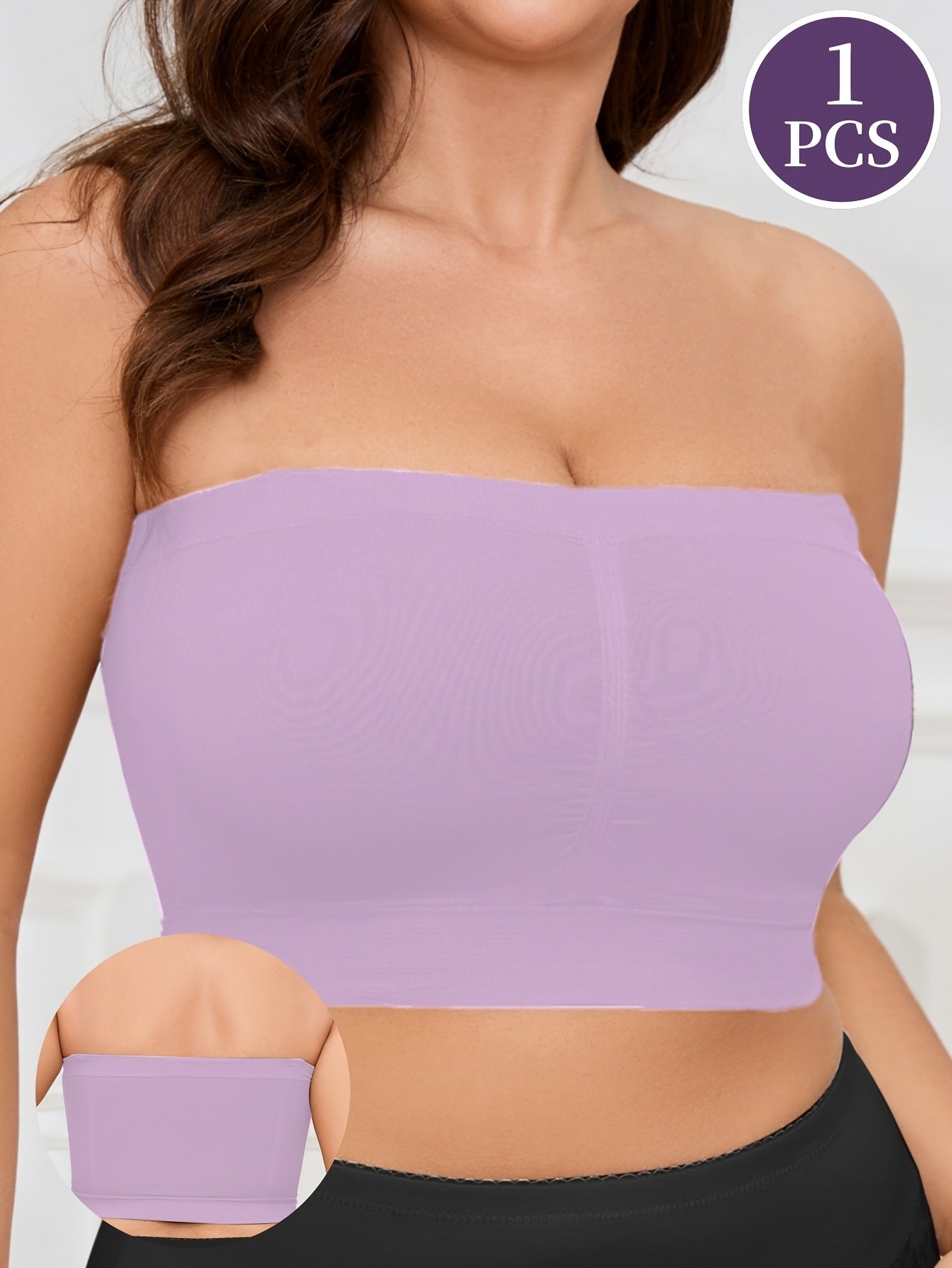 Women's Plus Size Seamless Sports Bra Strapless Breathable Purple for Running Pilates
