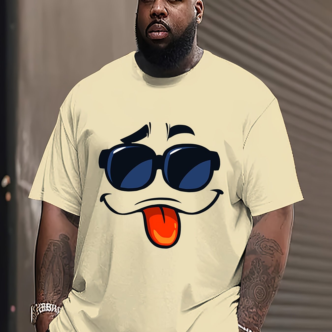 Men's Plus Size 3D Smile Face Print T-Shirt Casual Crew Neck Short Sleeve Polyester Blend