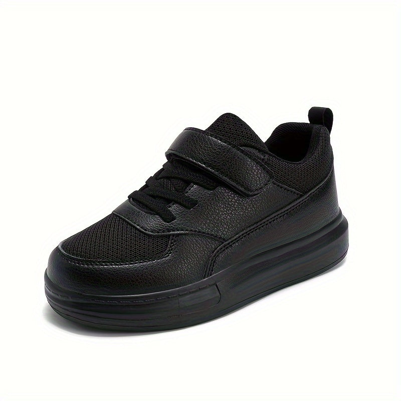 Kids Black Athletic Sneakers with Breathable Mesh and Hook-and-Loop Strap