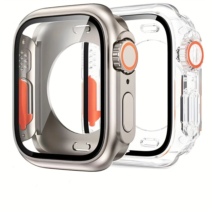 2 dona Ultra Look PC soat qutisi, shisha ekran himoyachisi bilan, Apple Watch Series 9-4 SE 45mm-40mm Titanium rang