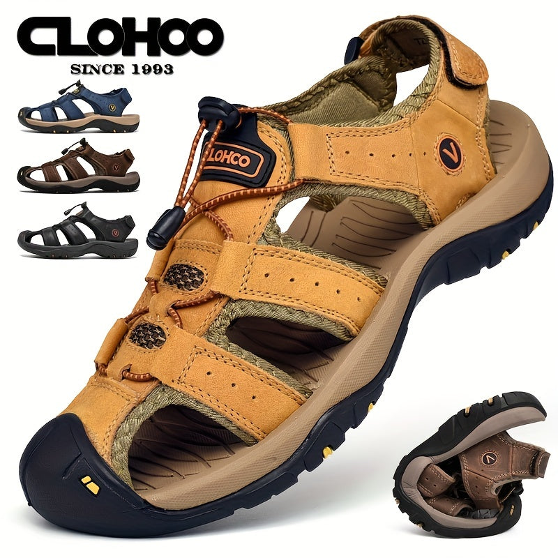 Men's Cowhide Leather Sandals with Thick Rubber Sole Casual Outdoor