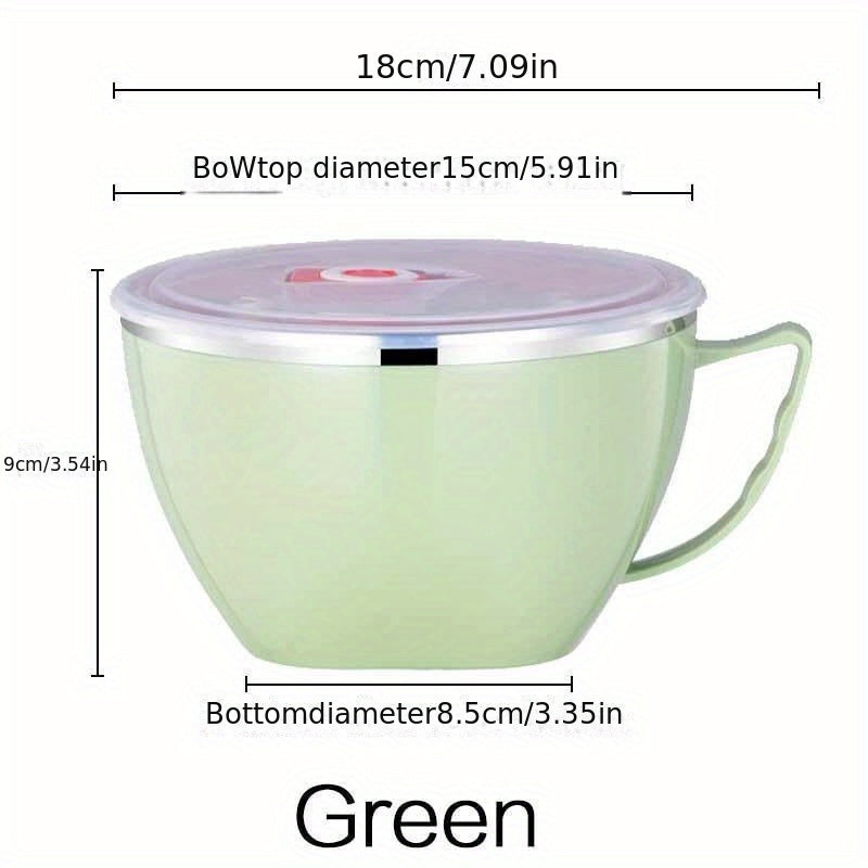 Stainless Steel Noodle Bowl with Lid and Handle for Rice Soup and Noodles