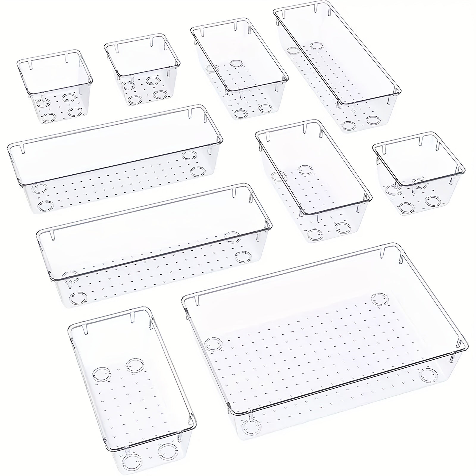 Set of 10 Clear Plastic Drawer Organizers for Makeup Office Bathroom Kitchen Storage