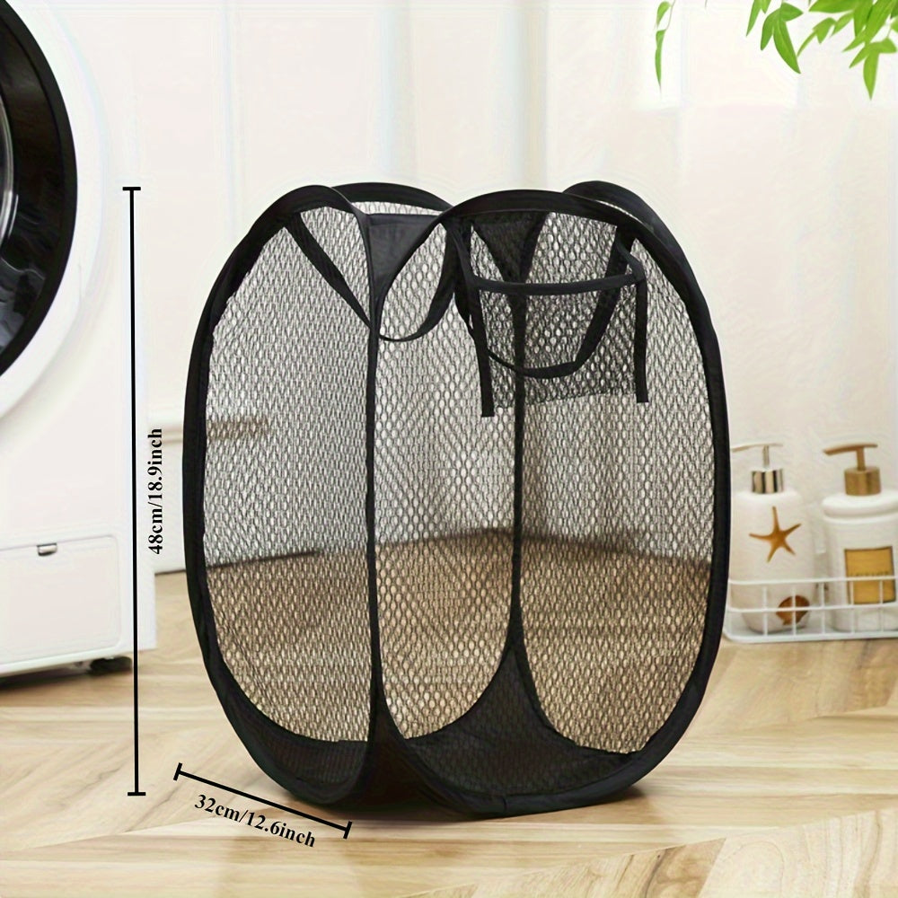 Foldable Mesh Laundry Basket with Handles, Breathable Clothes Hamper for Home and Travel