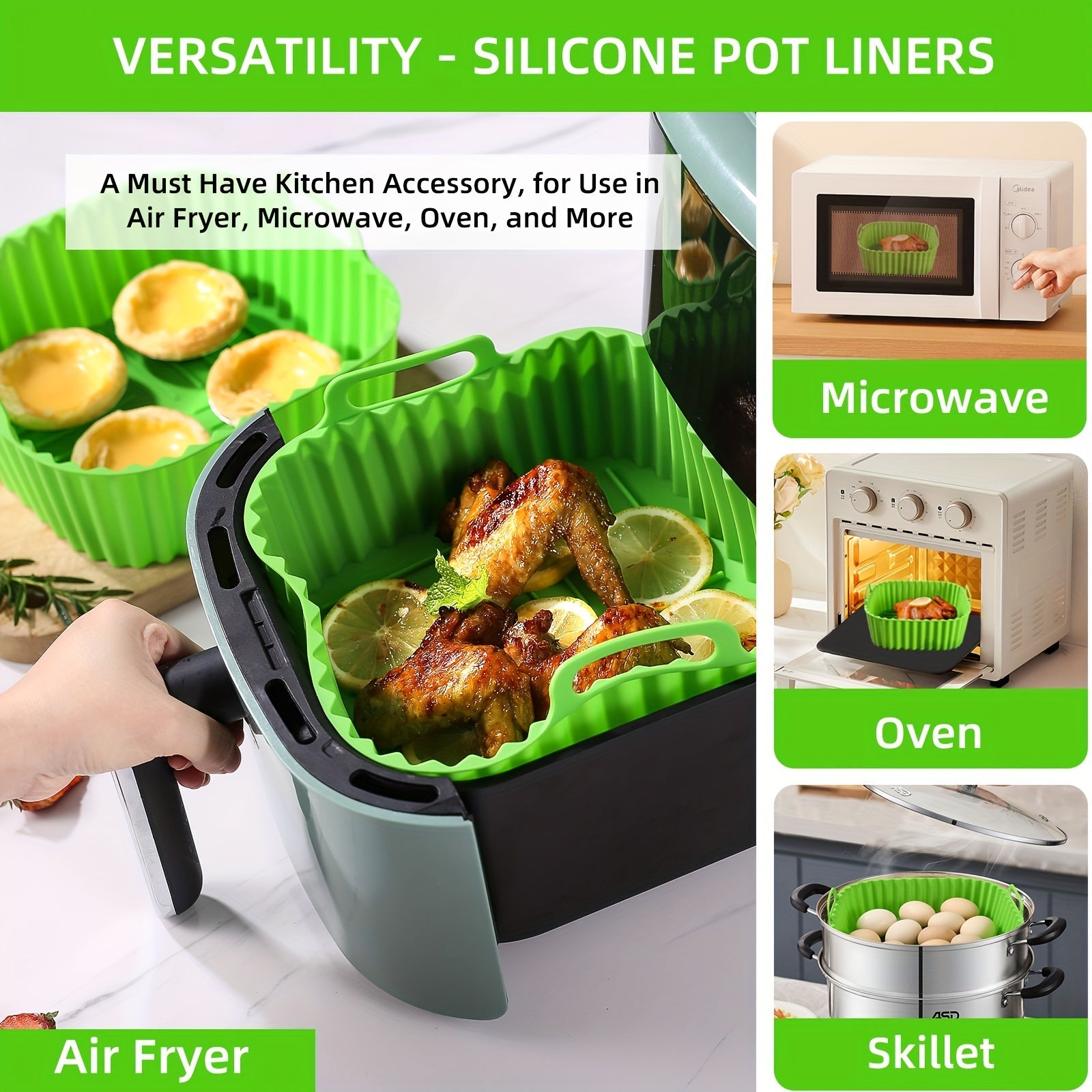 Silicone Air Fryer Liners 5pcs Set, Reusable, Dishwasher Safe, 19cm