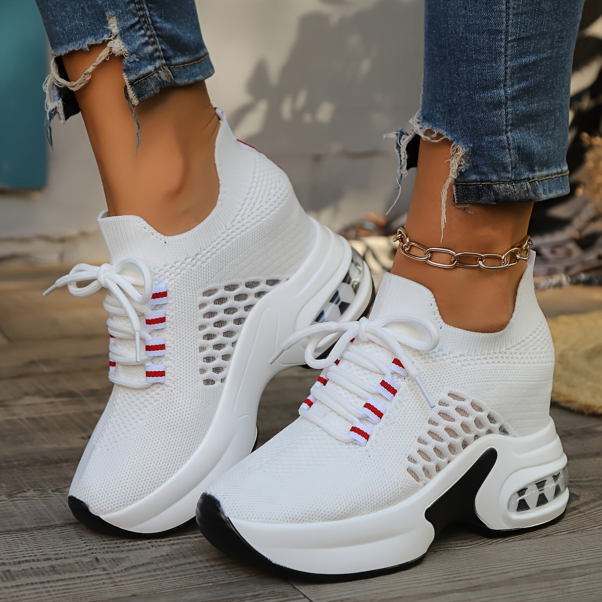 Женские кроссовки на толстой подошве для повышения роста, повседневные спортивные обувь для весны и осени