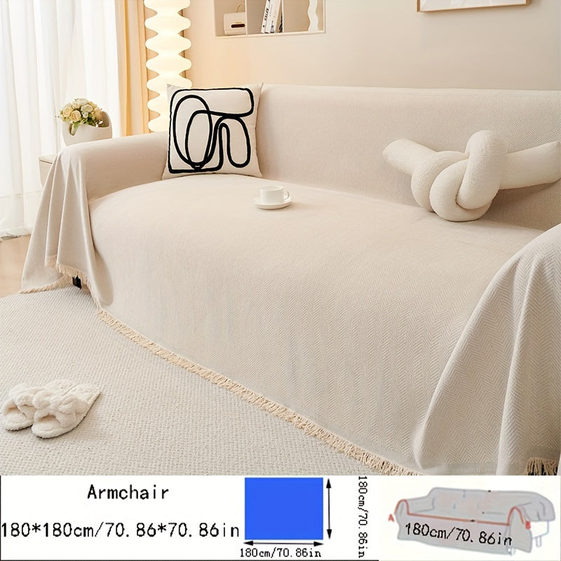 Chenille Sofa Throw Waterproof Baby Fleece Cover All-Season Universal Fit Tassel Machine Washable