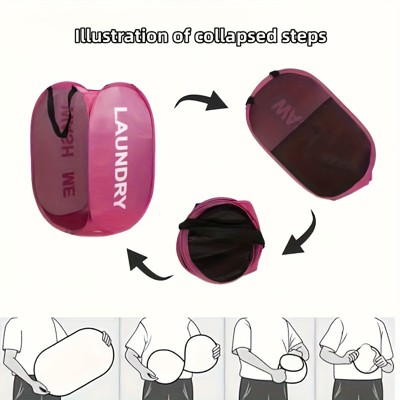 Collapsible Fabric Laundry Hamper with Mesh Sides and Dual Handles for Teens and Adults