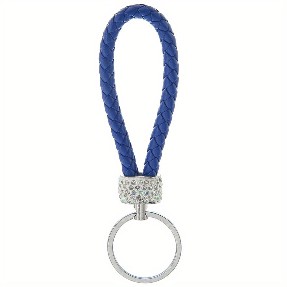 Unisex Braided Rope Rhinestone Car Keychain Monochrome Jewelry