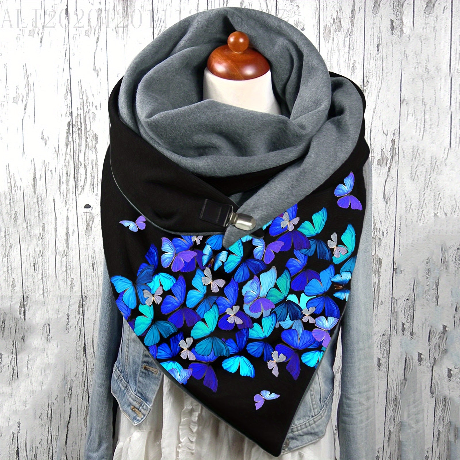 Colorful Butterfly Print Triangle Scarf with Fleece Lining Cozy Winter Wrap for Women