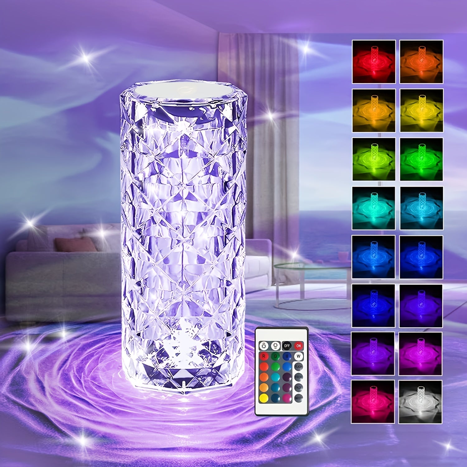 Crystal Rose Desk Lamp Touch Control Remote USB Dimmable 16 Colors Romantic Gift