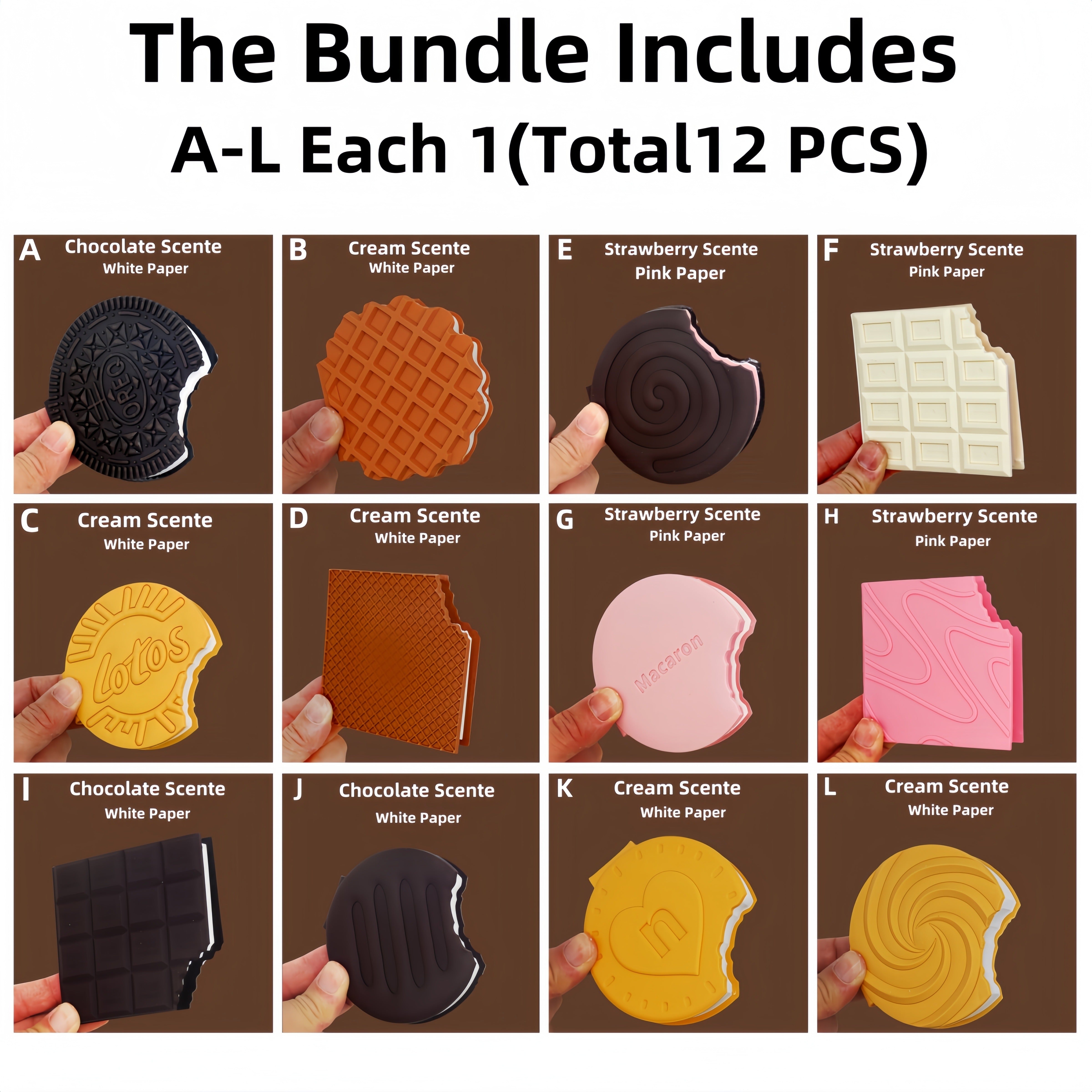 Mini Notebook in Chocolate Macaron Waffle Strawberry Shortcake Design with 80 Tear-Off Pages