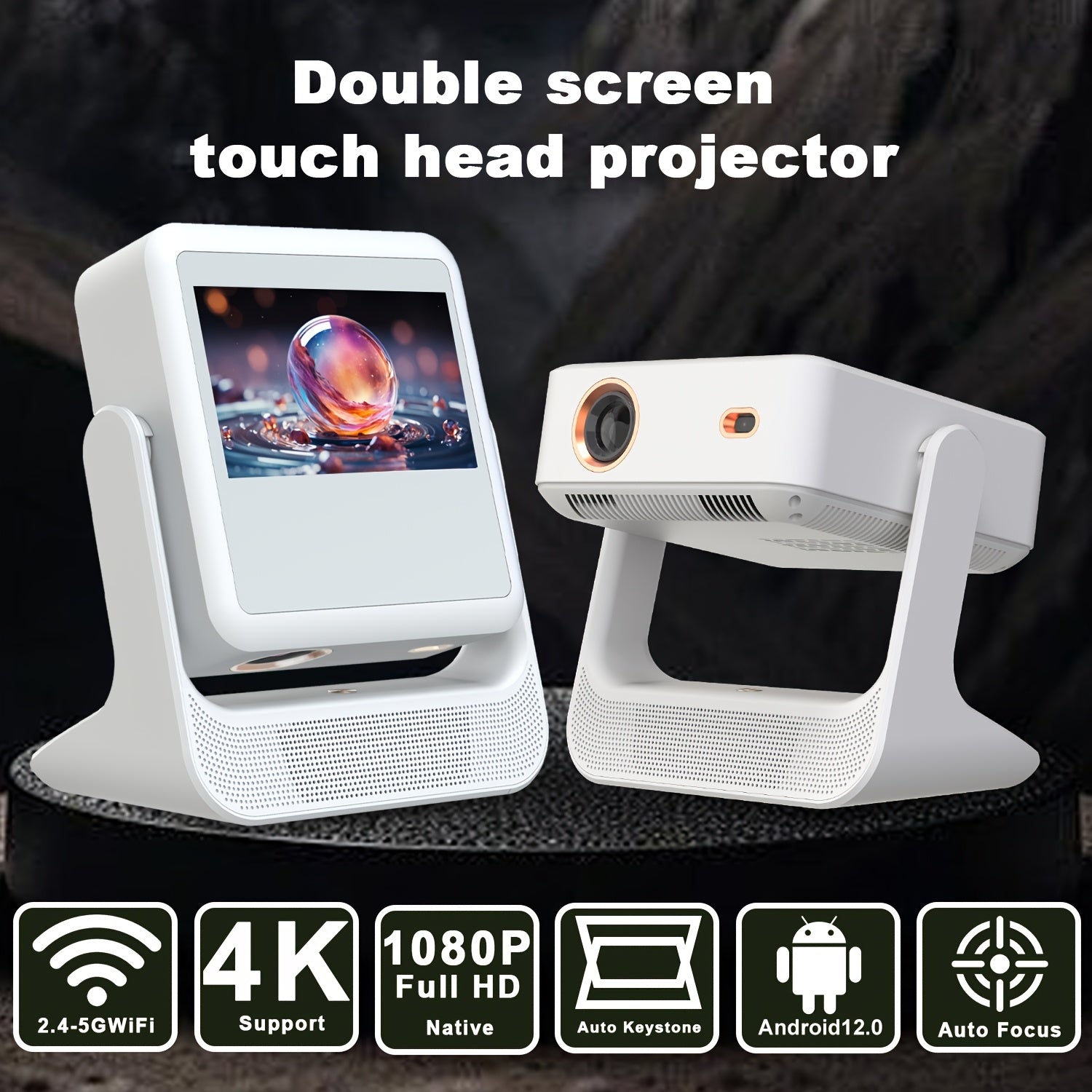 Proyector portátil de doble pantalla 4K 1080P Full HD Wi-Fi pantalla táctil