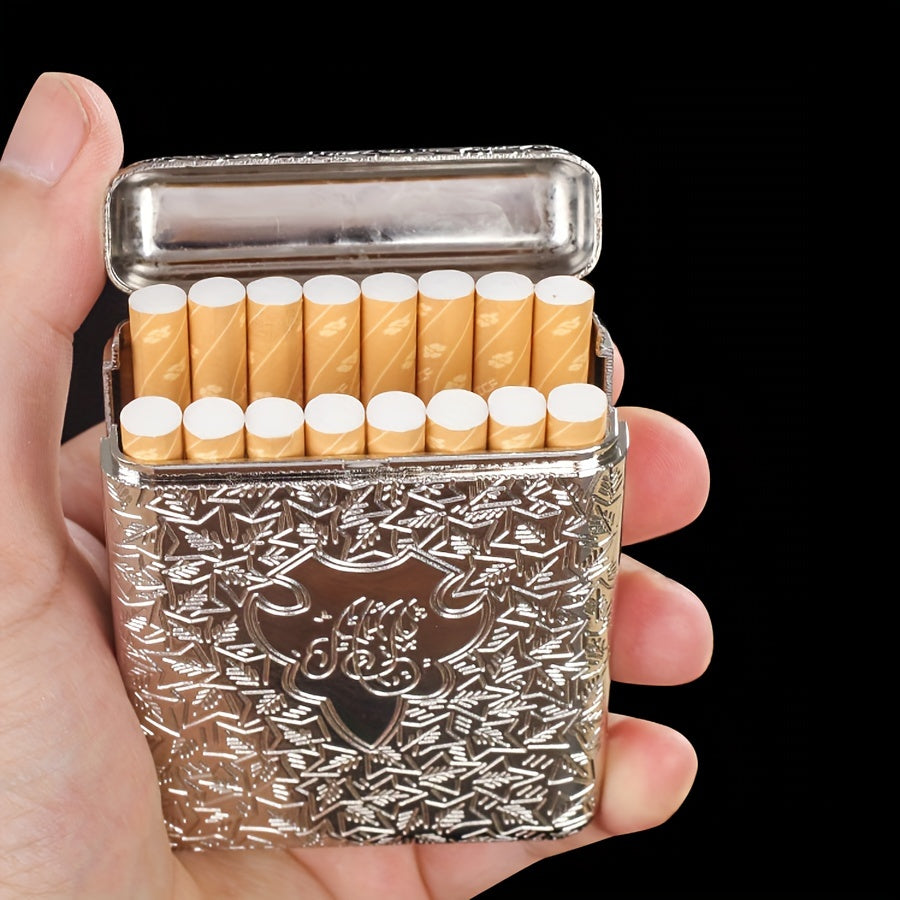 Metal Retro Cigarette Case 16-Pack Engraved Portable Slim Vintage Smoking Tool