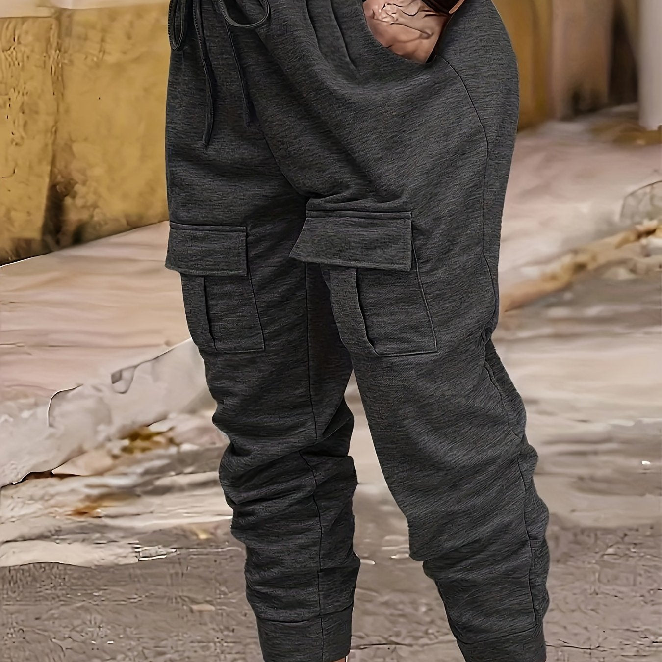 Women's Plus Size Black Joggers Stretchy Tapered Pants with Pockets