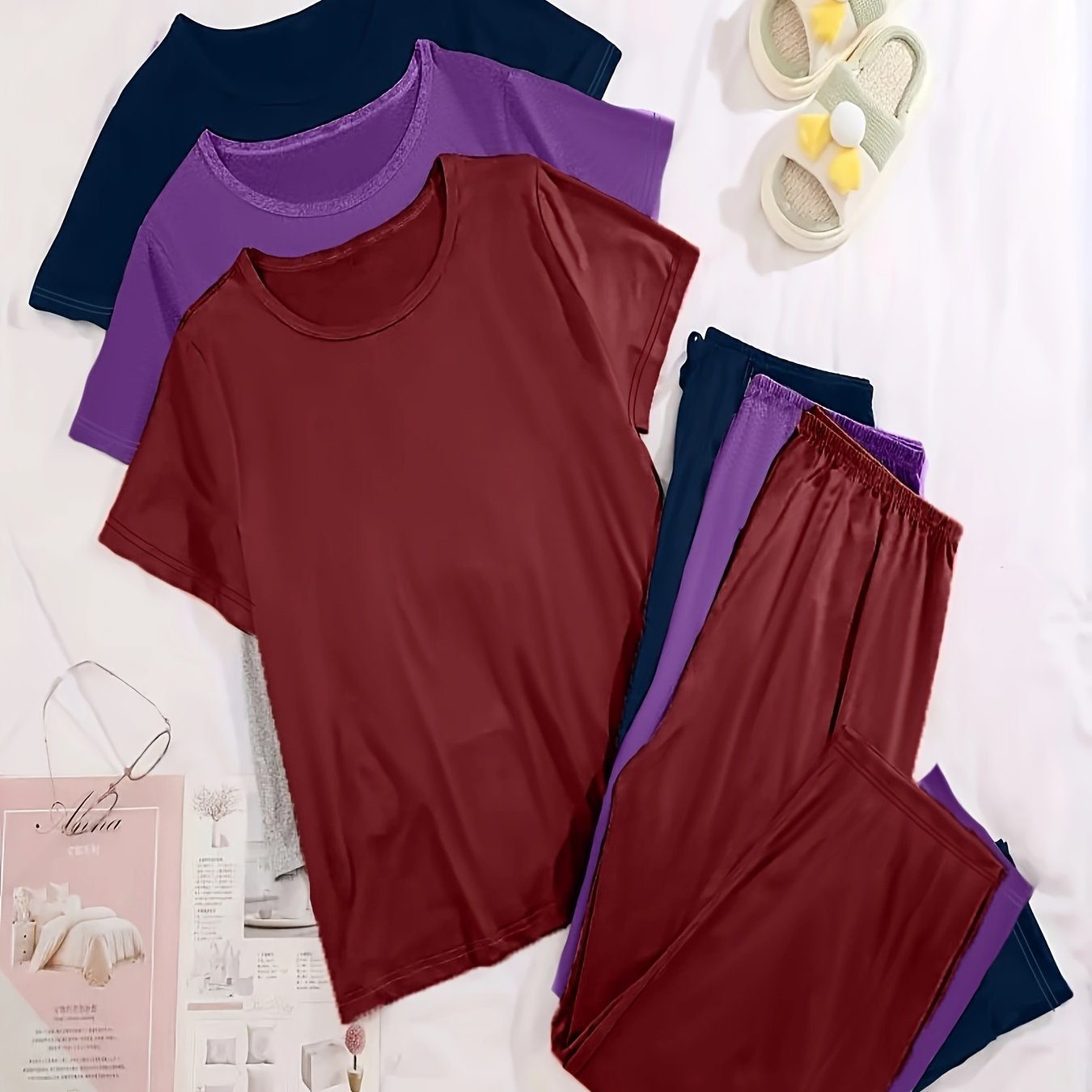 Plus Size Women Pajama Set Polyester Knit All-Season Cozy Sleepwear Pack