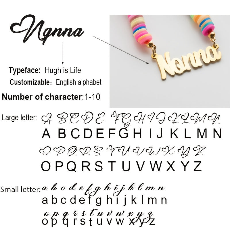 Rainbow Name Necklace in 18K Gold Plated with Polymer Clay Beads for Women