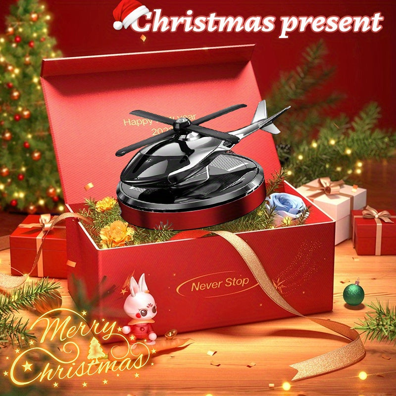 Universal Solar-Powered Car Air Freshener Diffuser with Rotating Helicopter Shape