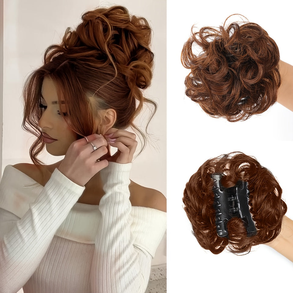 Women’s Messy Bun Hairpiece Beads Curly Wave Claw Clip Extension
