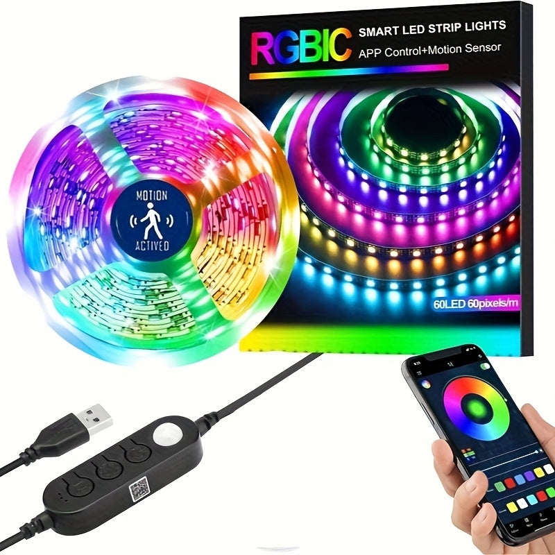 5M RGB LED Strip Lights with Motion Sensor Music Sync for TV Bedroom Gaming