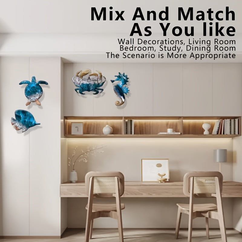 Metal Ocean Creatures Wall Art Sea Turtles Crabs Seahorses Swordfish Outdoor Decor