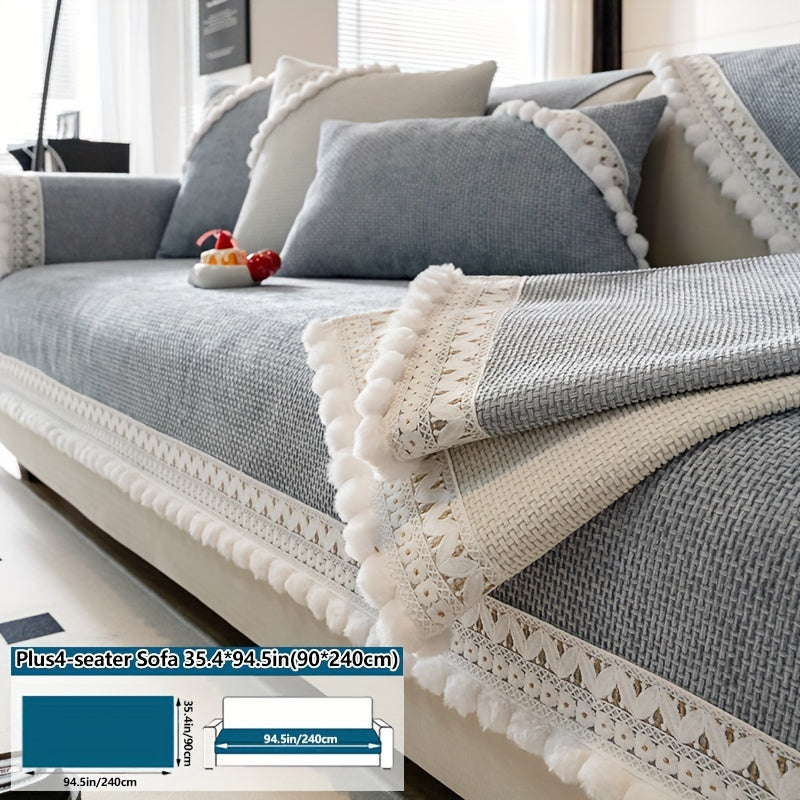 Boho Style Sofa Cover Pet-Friendly Machine Washable Short Plush Anti-Slip Fits Armchair to Sectional