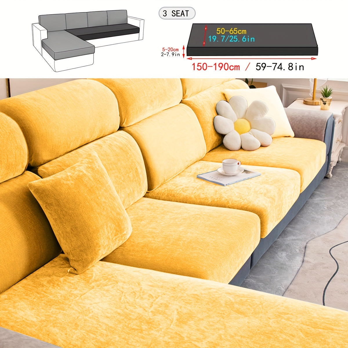 Har qanday xonada mebelni himoya qilish va bezatish uchun velur divan qoplamasi.