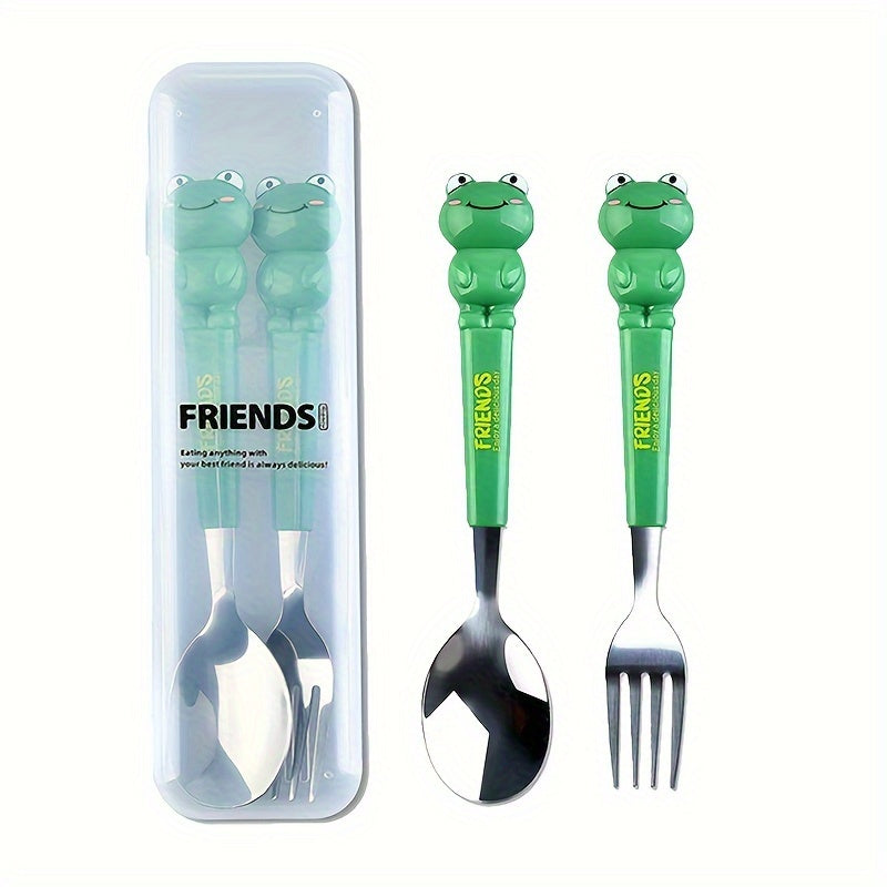 Set of 2 Stainless Steel Kitchen Utensils with Cartoon Design in Reusable Case