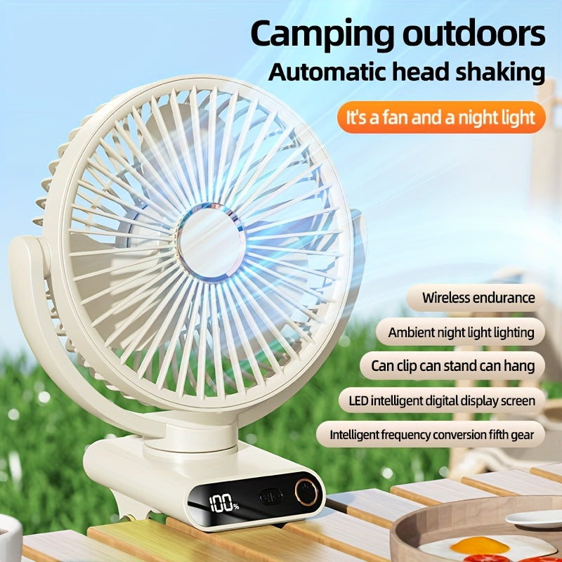 Portable Clip-On Desk Fan with 360° Rotation USB Rechargeable Night Light Oscillating