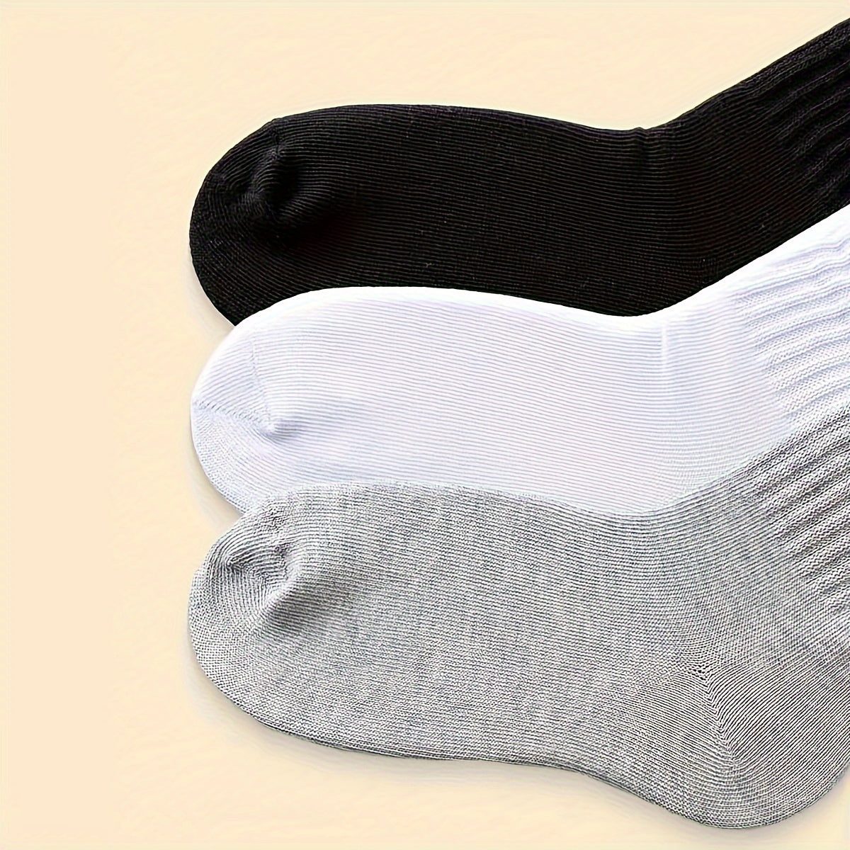 Women's Mid-Calf Socks Set of 3 Black White Gray Solid Comfortable Knit Fashionable