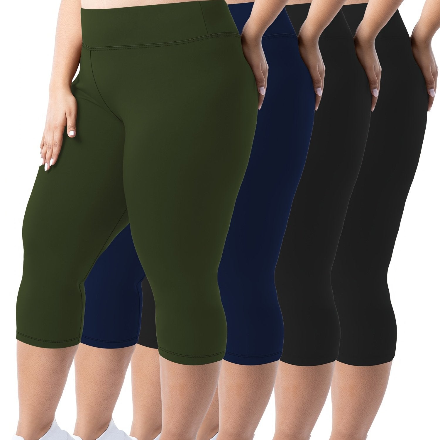 Women's Plus-Size High Waist 7-Inch Capri Leggings Breathable Stretchy Leopard Print