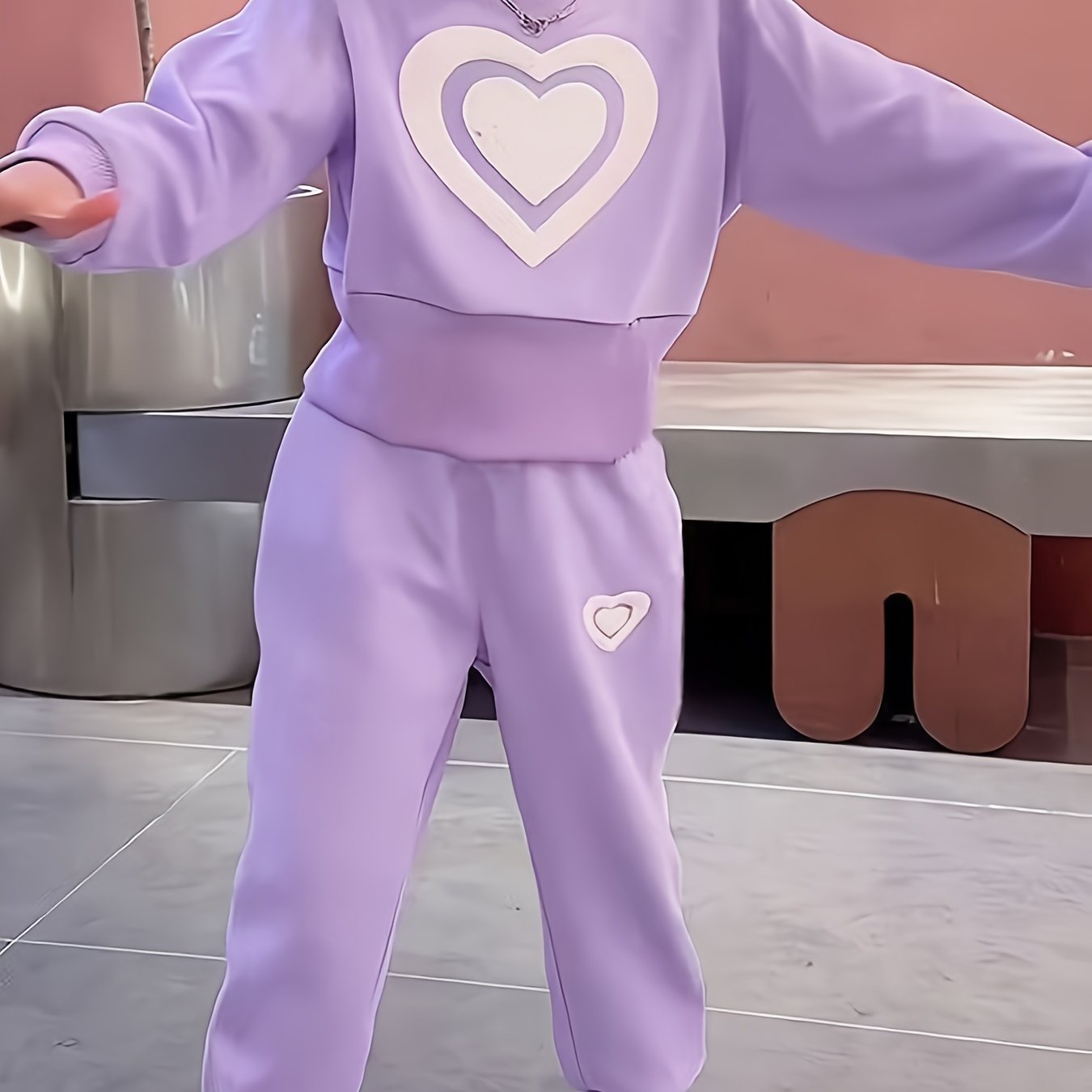 Girls Autumn Clothes 2025 Heart Pattern Knit Two-Piece Set for Kids