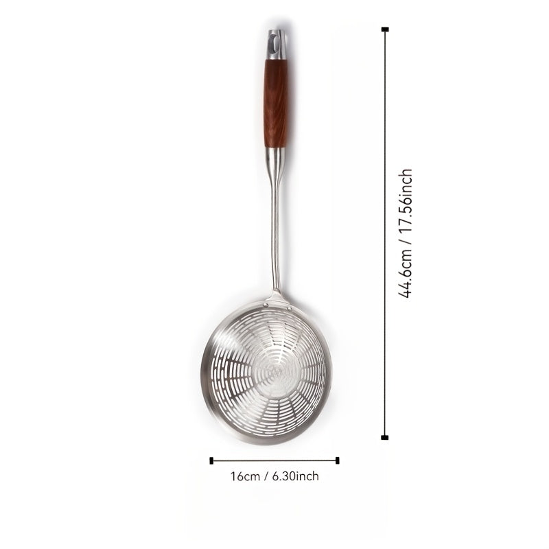 Stainless Steel Fry Skimmer Strainer with Wooden Handle, Dishwasher Safe, 14.1cm-18.29cm