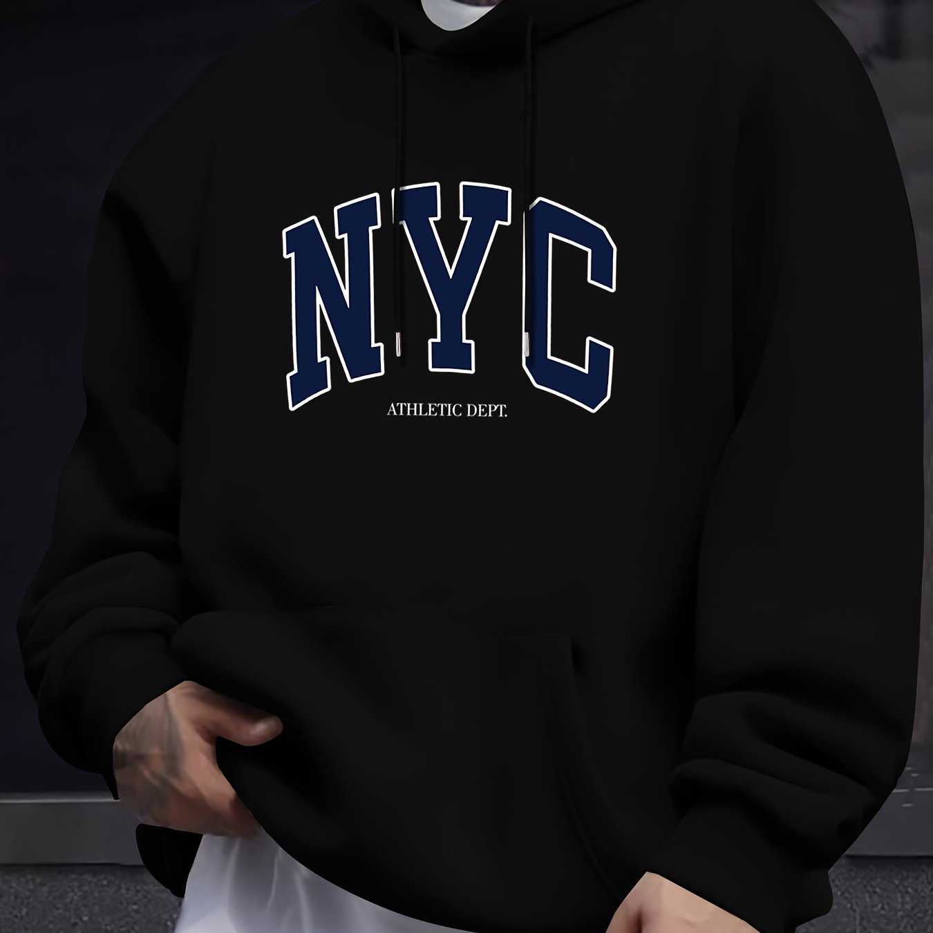 Sudadera con capucha de tamaño grande con estampado de NYC para hombres con bolsillo canguro, casual para otoño e invierno